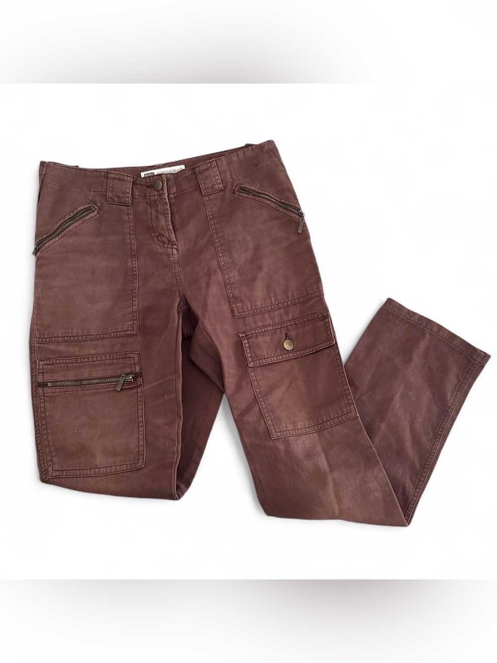 True Y2K Faded Glory Women's Cargo Jeans in Deep Brown Zip Up